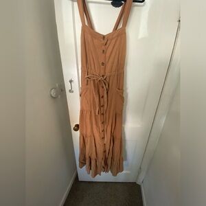 Free People tan maxi dress button front w/ pockets!